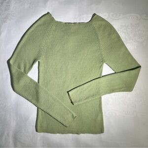 Vintage 1990s DKNY Essentials 100% Wool Square Neck Green Pull Over Sweater - M